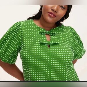 Kate Spade by Target Green Puff Sleeve Blouse With Tie Front XXS